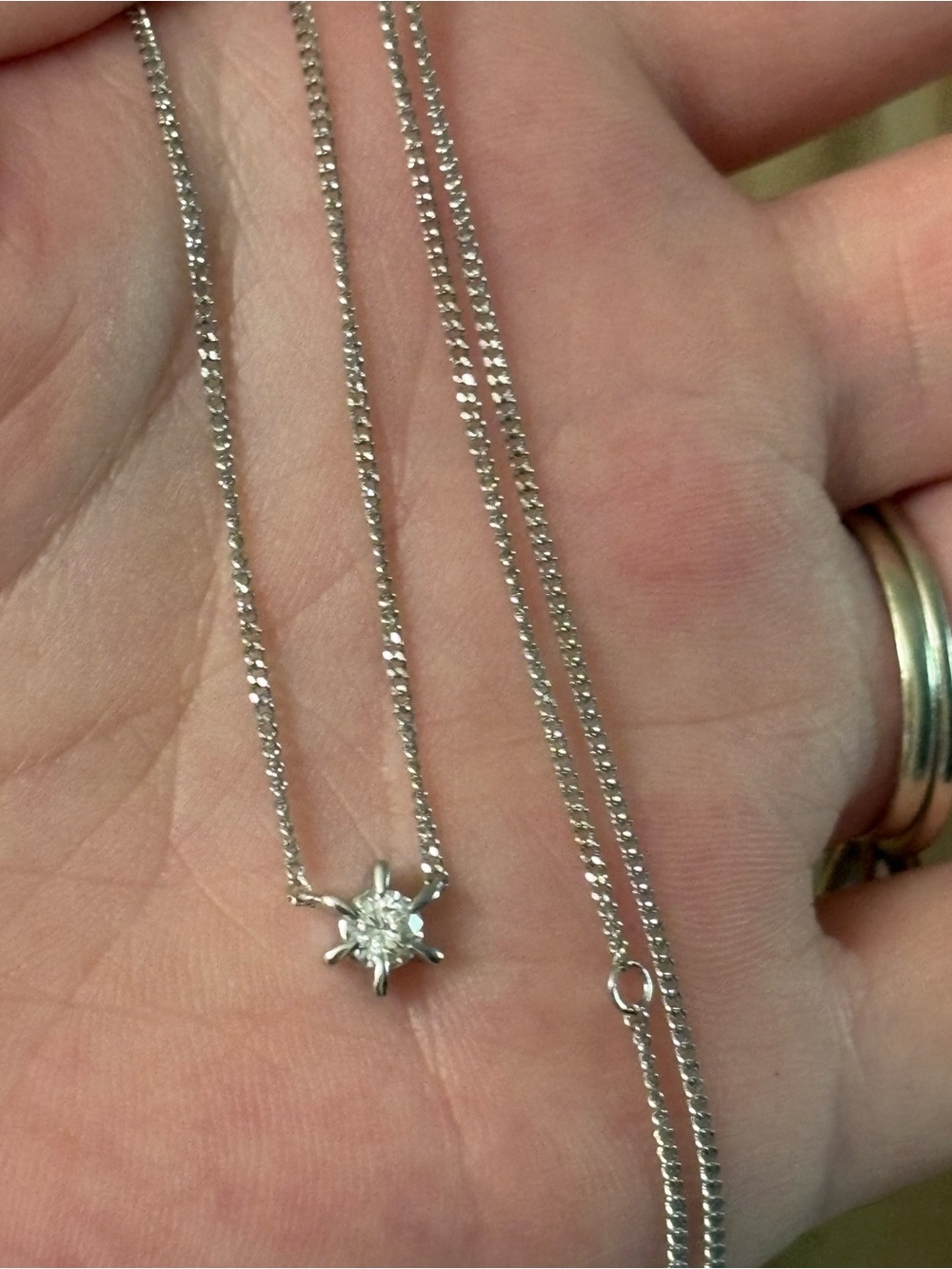 850 Solid Platinum  .22 Carat Natural Diamond solitaire necklace 14.9 inch
